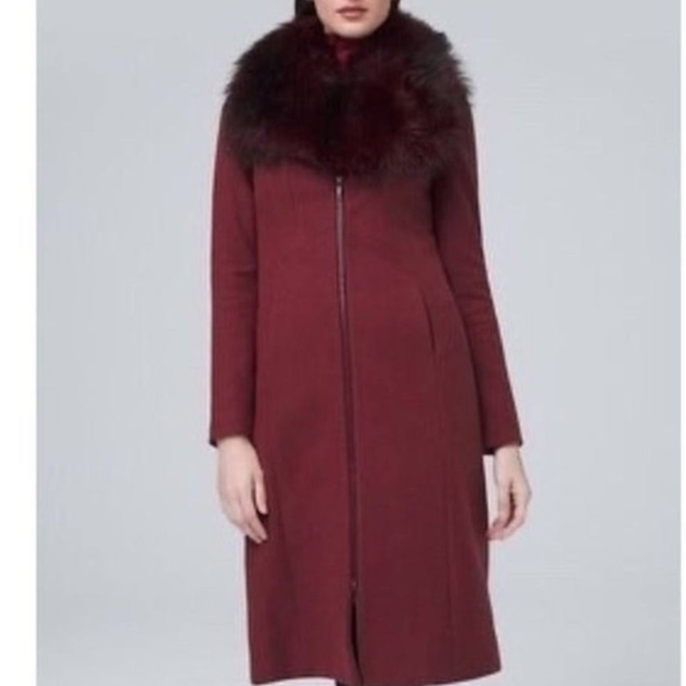 Stunning WHBM faux fur coat in maroon